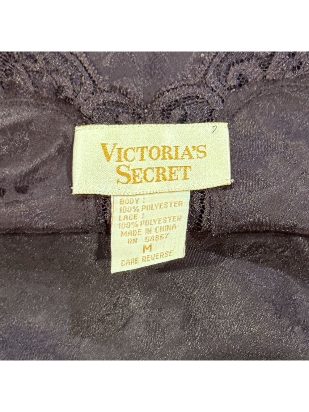 Vintage Victorias Secret Sz M Mini Slip Dress Chemise Black Lace Gold Label - Picture 5 of 8